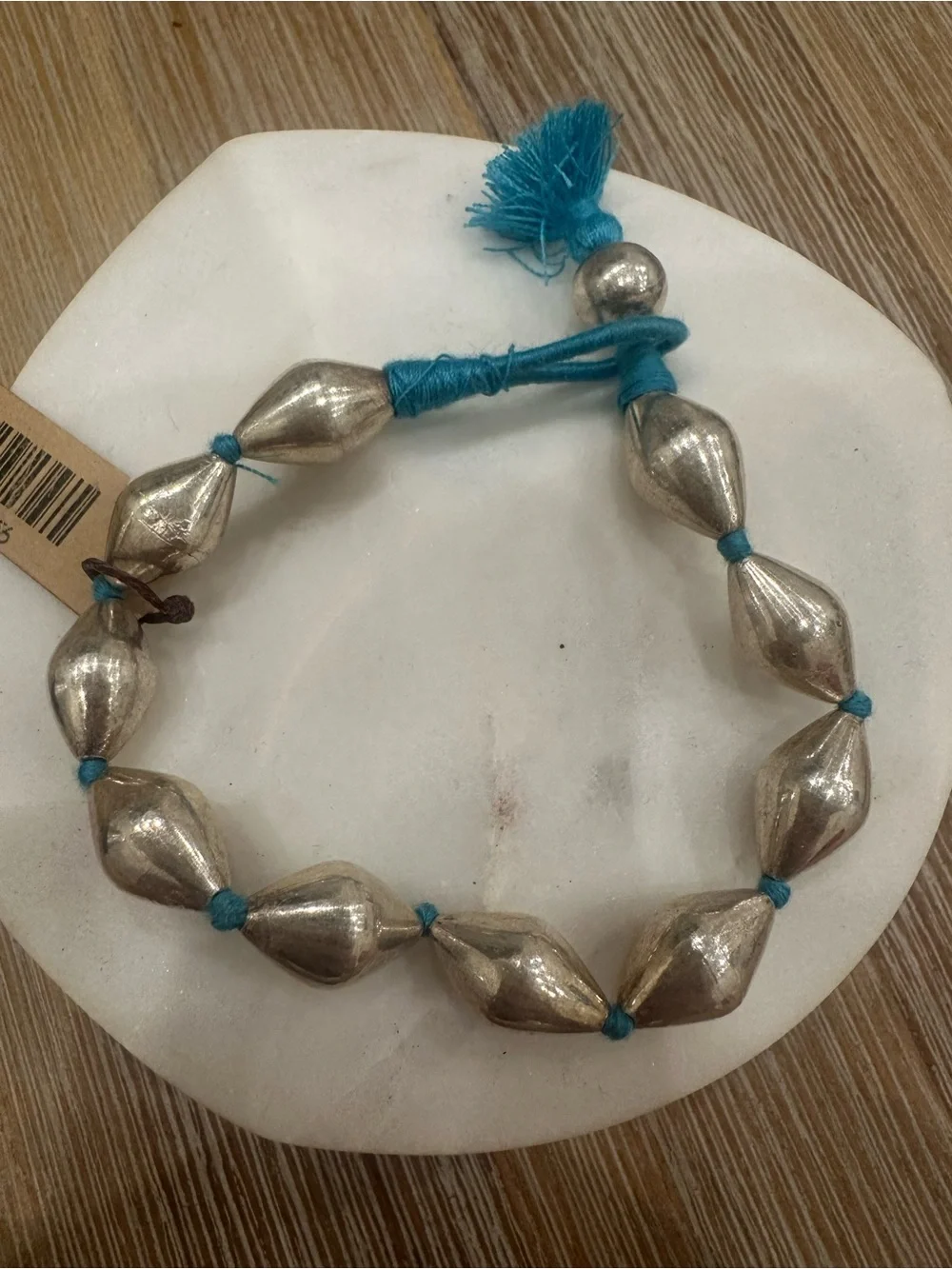 Boho Sterling Silver Teardrop Bead Bracelet Blue Tassel